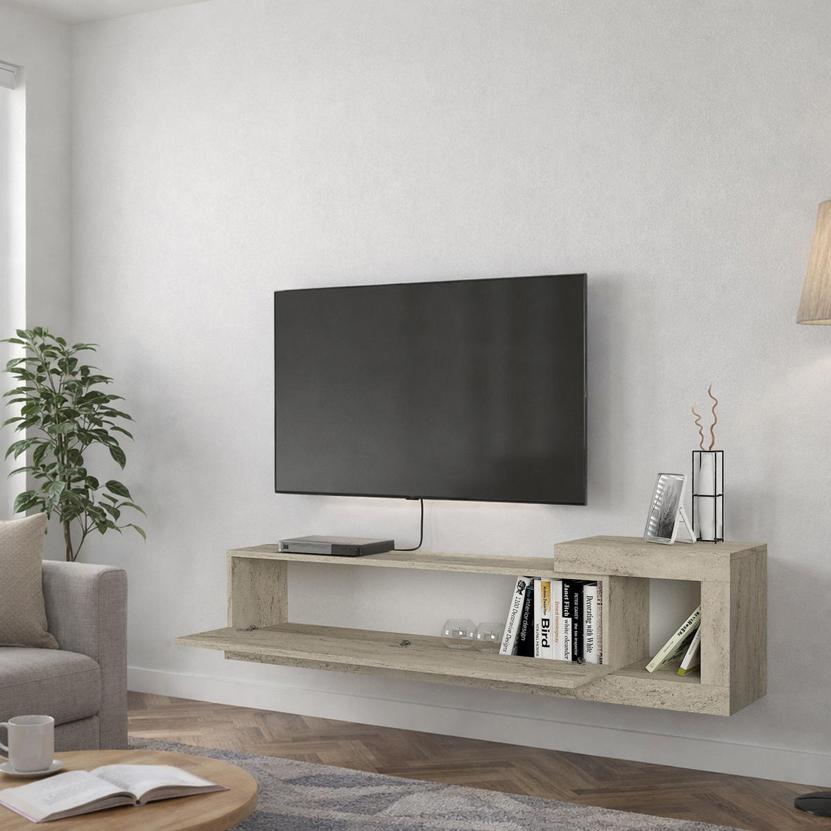 MOEBEL17 TV Lowboard 150 cm – Modernes Lowboard TV Schrank – TV Board Wohnzimmer – Fernsehtisch – TV Möbel Sideboard Modern – Modell Bliss - Beige, Holzwerkstoff (150/37/30cm) - moebel17