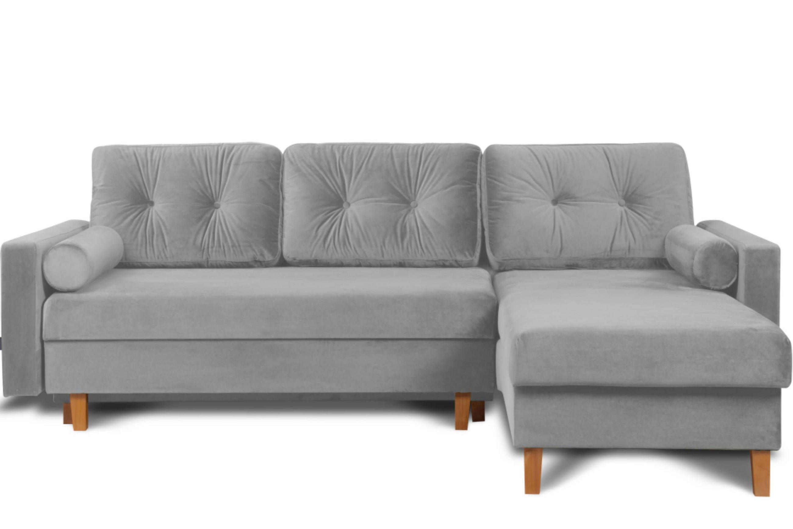 ECKSCHLAFSOFA ERISO 3/4 Sitzer und Universalecke mit Ottoman, Velour-Stoff, grau - Braun/Grau, Textil (240/183cm) - KONSIMO®