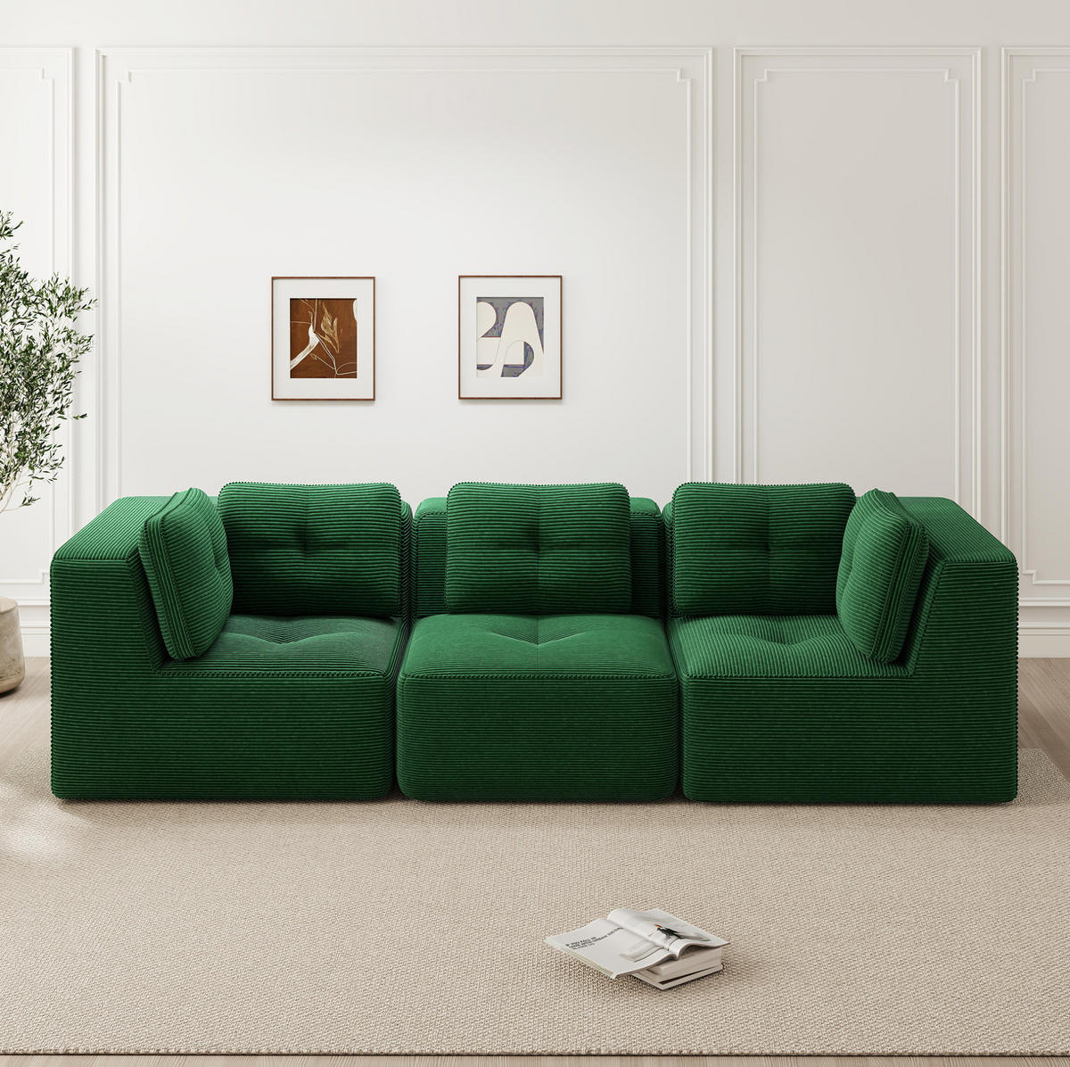 ECKSOFA 297/104/69 cm grün aus Cord mit 74 cm Sitztiefe und modularem Design - Grün, Textil (104/297cm) - OKWISH