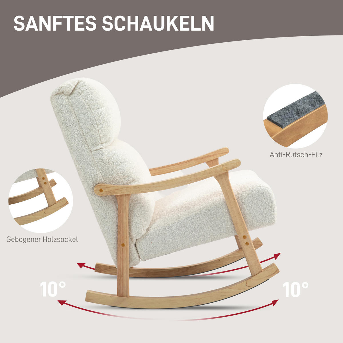 SCHAUKELSTUHL, ergonomisch Schwingsessel, Armlehnsessel, Stillsessel Cremeweiß - Weiß, Kunststoff (65/98/90cm) - HOMCOM