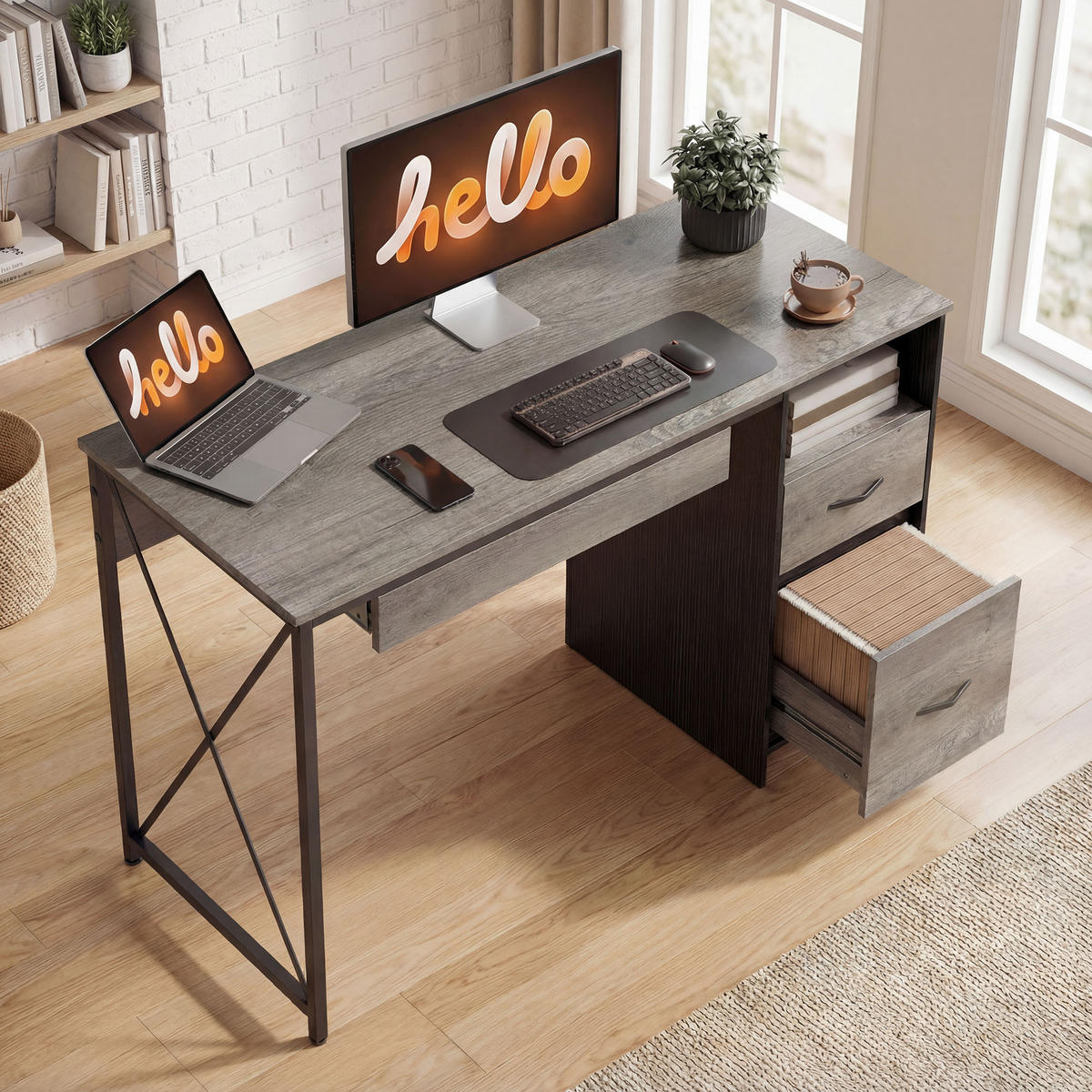 COMPUTERTISCH DE-14948 mit ausziehbarer Tastaturablage Grau - Hellgrau, Holzwerkstoff (50/120/76cm) - ComfortXL