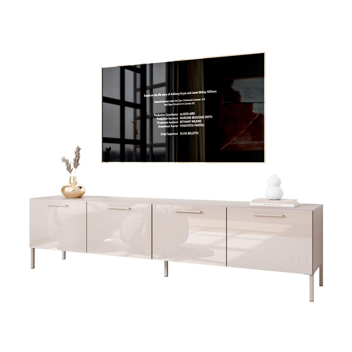 TV-ELEMENT AURA 200 KASCHMIR Hochglanz auf geraden kaschmirfarbenen Beinen + LED - Kaschmir, Holzwerkstoff (200/51/40cm) - Lookway