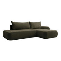 ECKSOFA Mit Schlaffunktion Und Bettkasten, Velvet-Stoff Vena, Olive, Rechts, HELA I - Olivgrün, Holz (302/184cm) - Kaiser Möbel