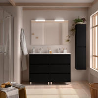 BADEZIMMERMÖBEL NOJA 1200 6 Schubladen BLACK SATIN + Waschtisch + Spiegel - Schwarz Hochglanz/Alufarben, Metall (45/81/120cm) - Salgar