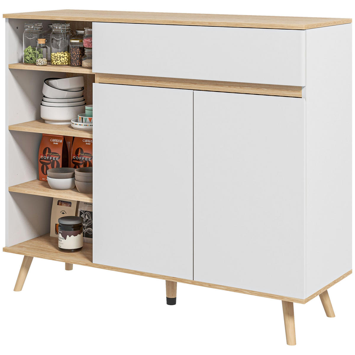 SIDEBOARD Weiß und Naturfarben, 119/40/102 cm - Weiß, Holz (119/102/40cm) - PANGIVO