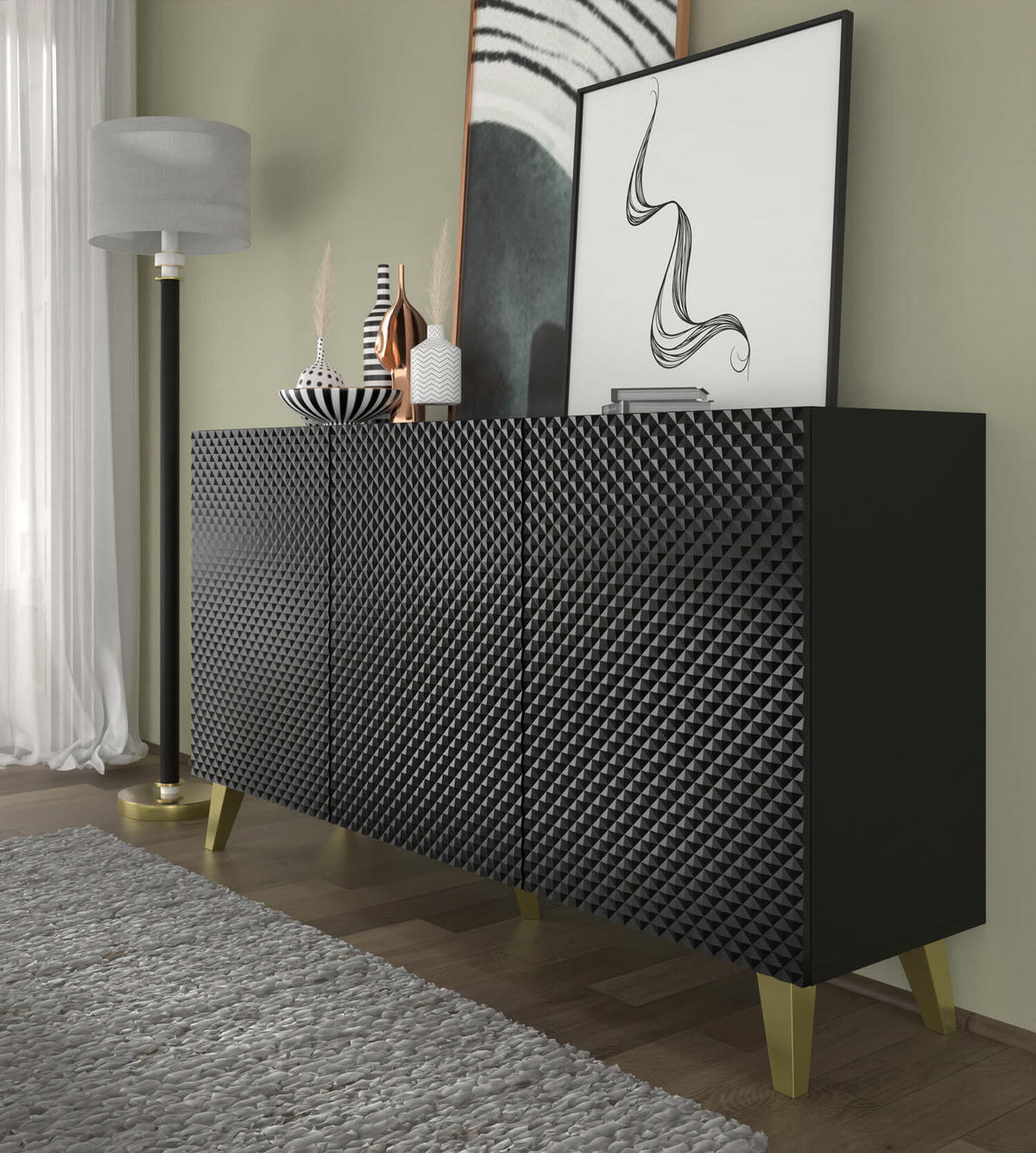 SIDEBOARD SCHWARZ - Schwarz, Holzwerkstoff (150/87/42cm) - FURNLUX