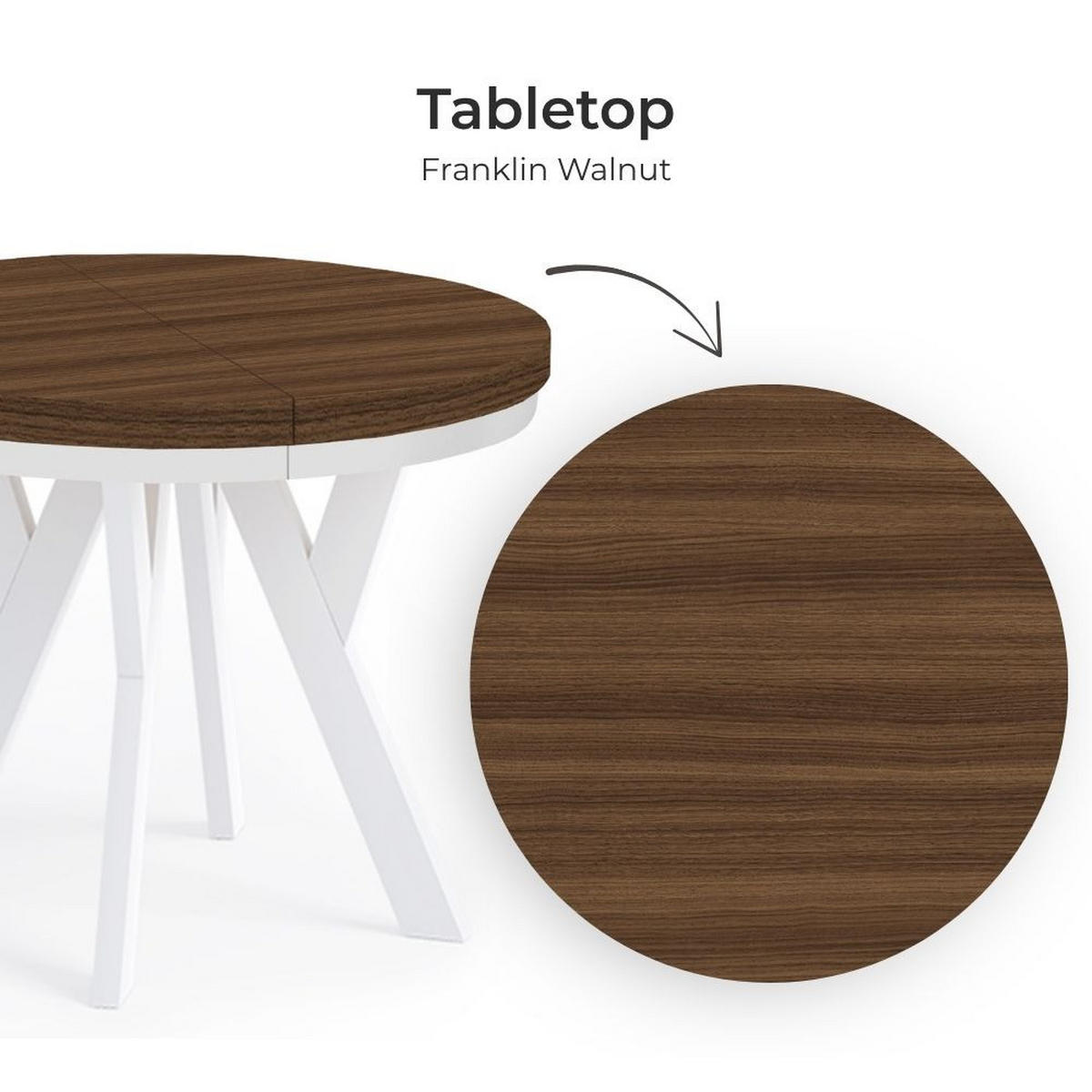 ESSTISCH Runder Ausziehbarer PERO 90/190 mit einem Ring-Gestell, Franklin Nuss / Weiß - Dunkelbraun/Weiß, Holz (190/90/77cm) - Dekori_Interiors