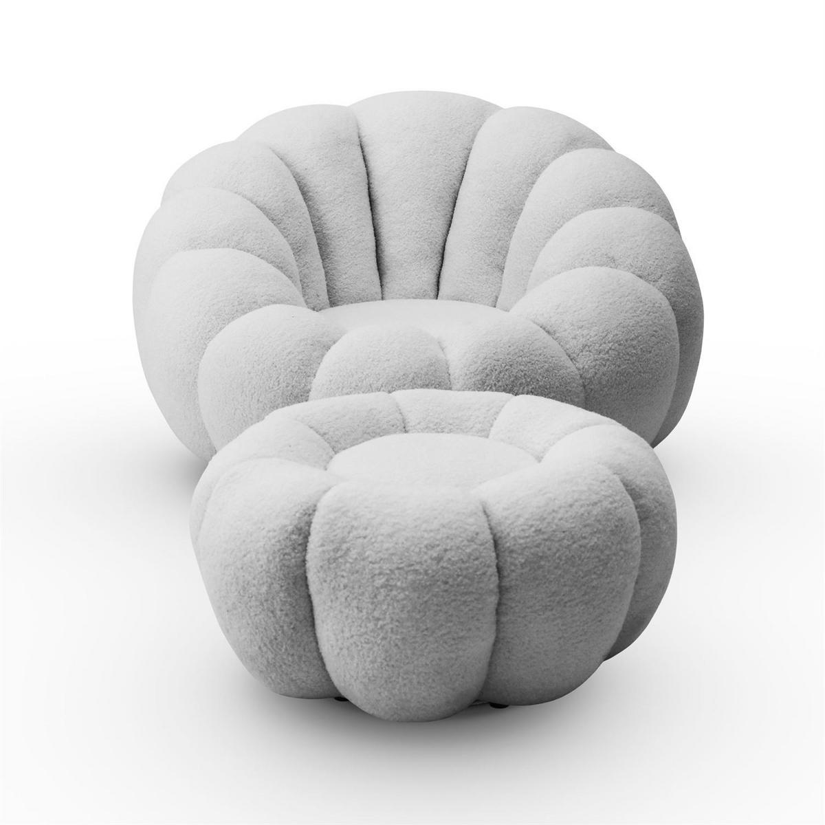 DREHSESSEL FLUFFY mit Fußstütze - Grau, Textil (95/60/95cm) - Lookway