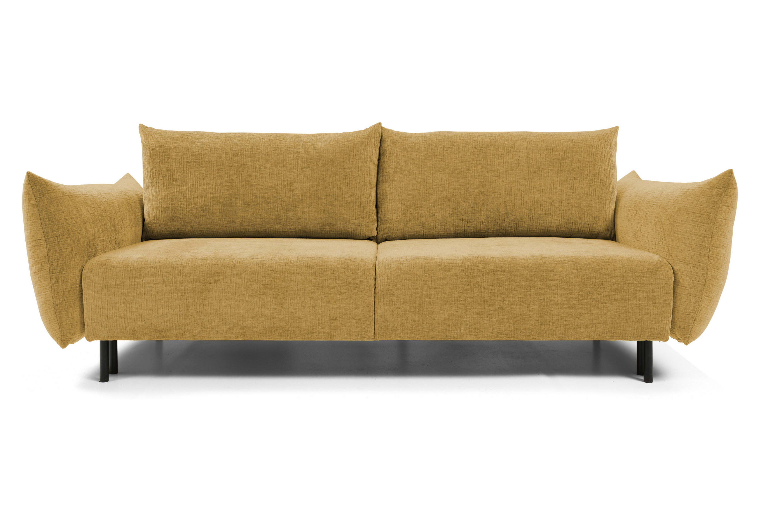 SOFA ADEL - Schlaffunktion Und Bettkasten, Wellenfederung, PUR-Schaum, Schwarze Metallfüße lose Rückenkissen, freistehend, 240x108x75 cm Gold - Goldfarben, Holz/Textil (240/75/108cm) - DomoHome