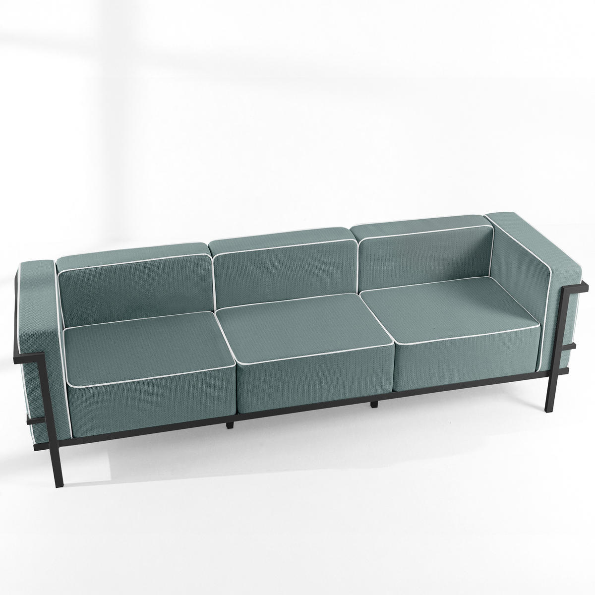 GARTENLOUNGE-SET TRIGLO 1x Tisch, 2x Sessel, 1x Sofa 3-Sitzer, 4-tlg., Modern, Dunkelgrau - Dunkelgrün/Dunkelgrau, Glas/Textil - KONSIMO®