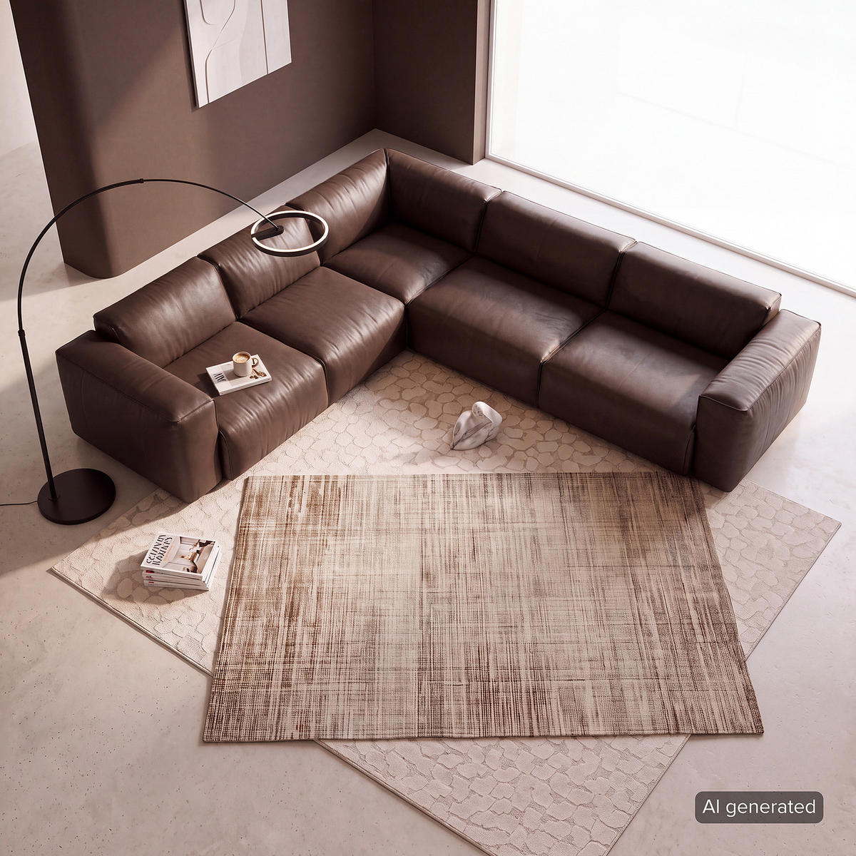 ECKSOFA mit Rundecke - Dunkelbraun/Schwarz, Leder/Kunststoff (325/260cm) - home24