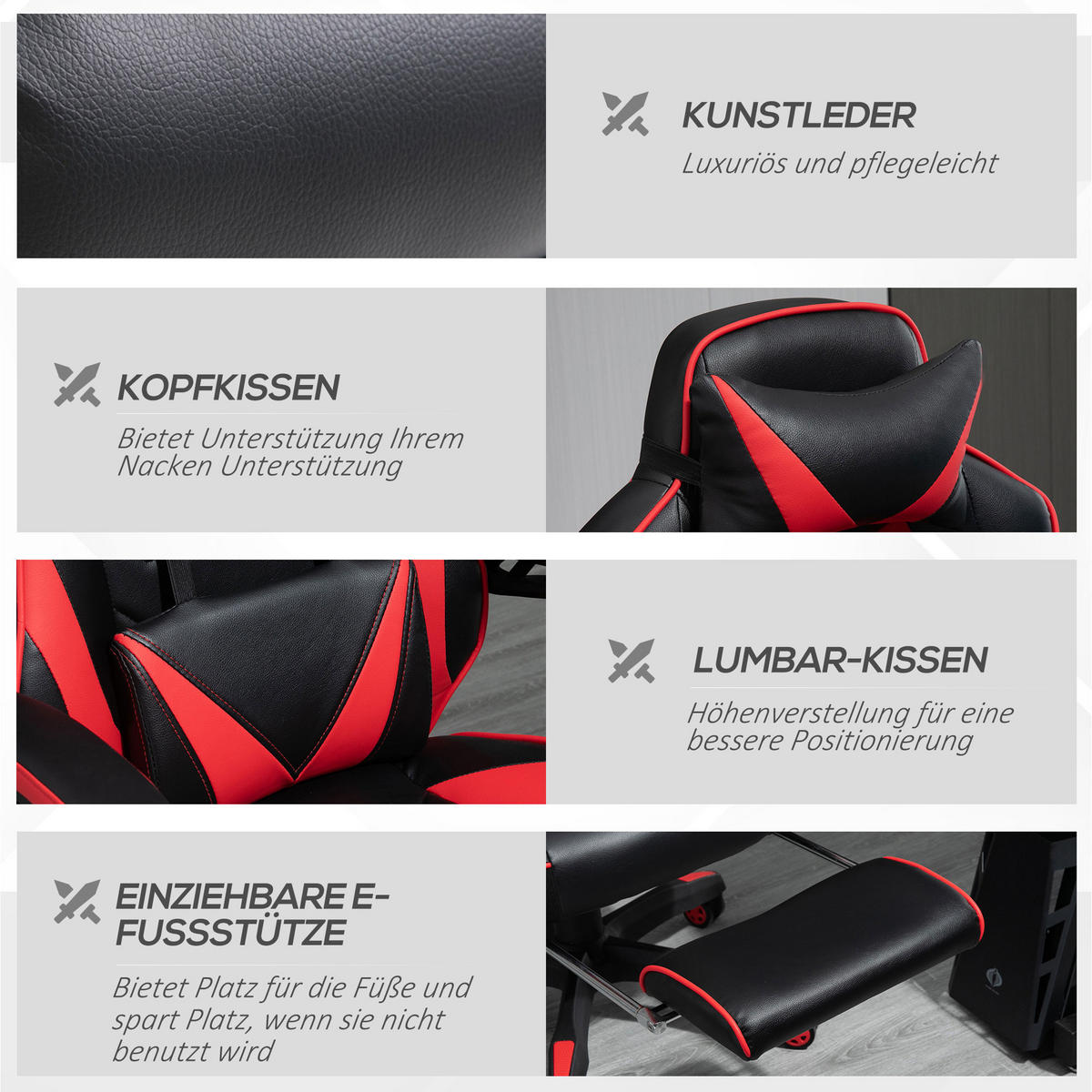 ERGONOMISCHER Bürostuhl, Schwarz+Rot - Multicolor, Leder (70/118.5/65cm) - Vinsetto