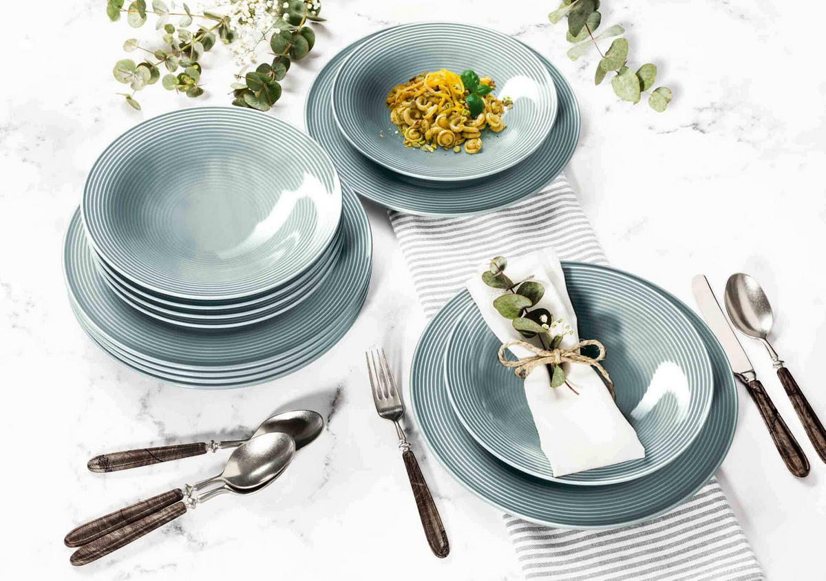 TAFELSERVICE Beat Color Glaze Arktisblau 12er Set - Hellblau, Keramik (32.3/23.5/32.3cm) - Seltmann Weiden