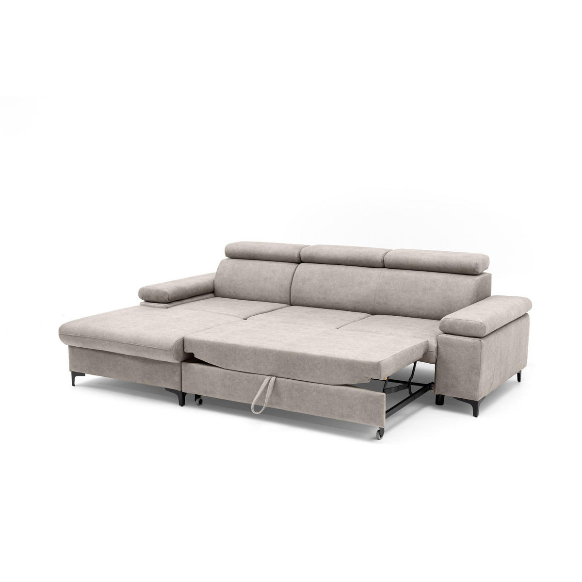 ECKSOFA MAVIC L Links mit Schlaffunktion Velours Creme - Creme/Schwarz, Glas/Holz (176/257cm) - Muffo