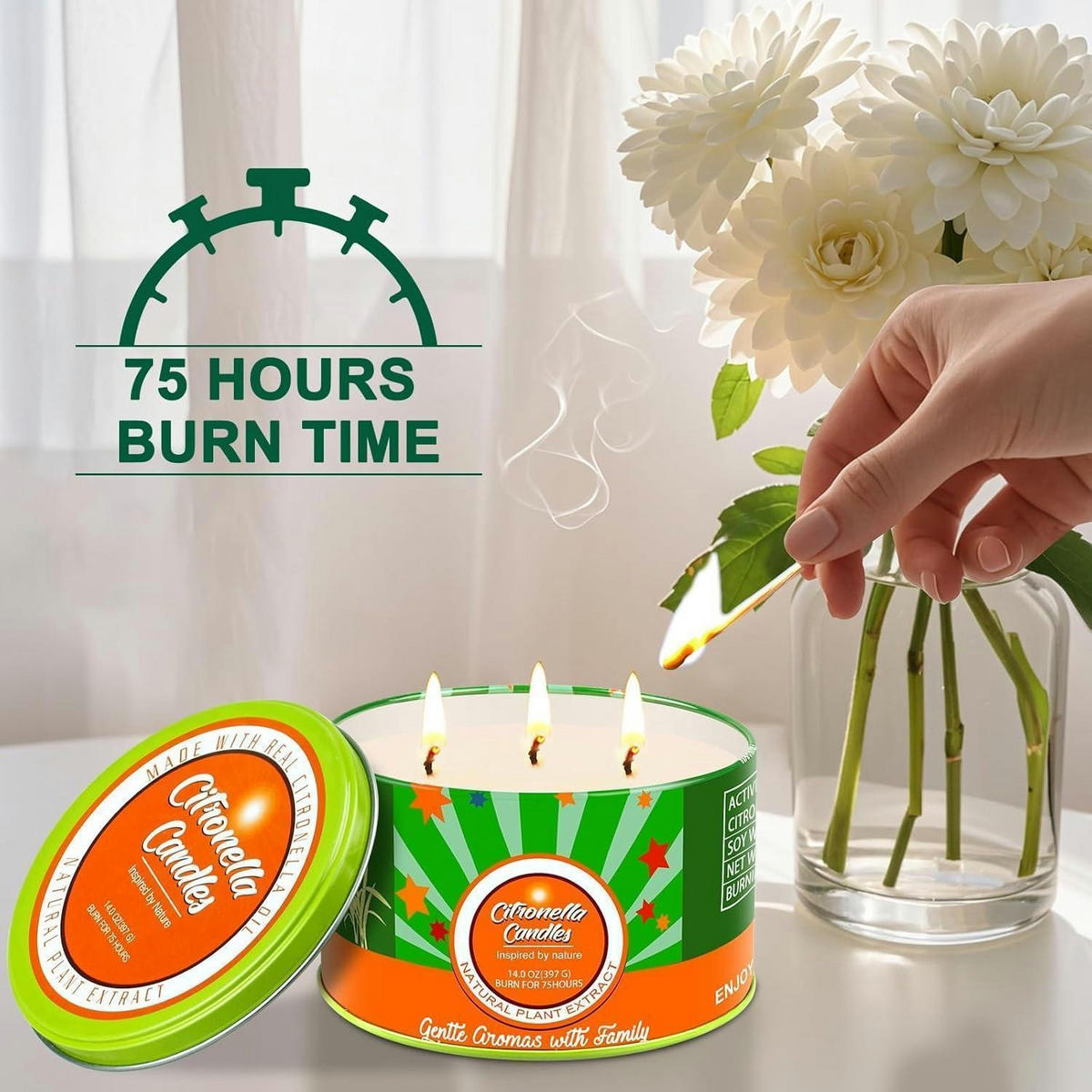 KERZE Citronella 2er-Set Sojawachs 150 Stunden Brenndauer - Multicolor, Paraffin (6cm)