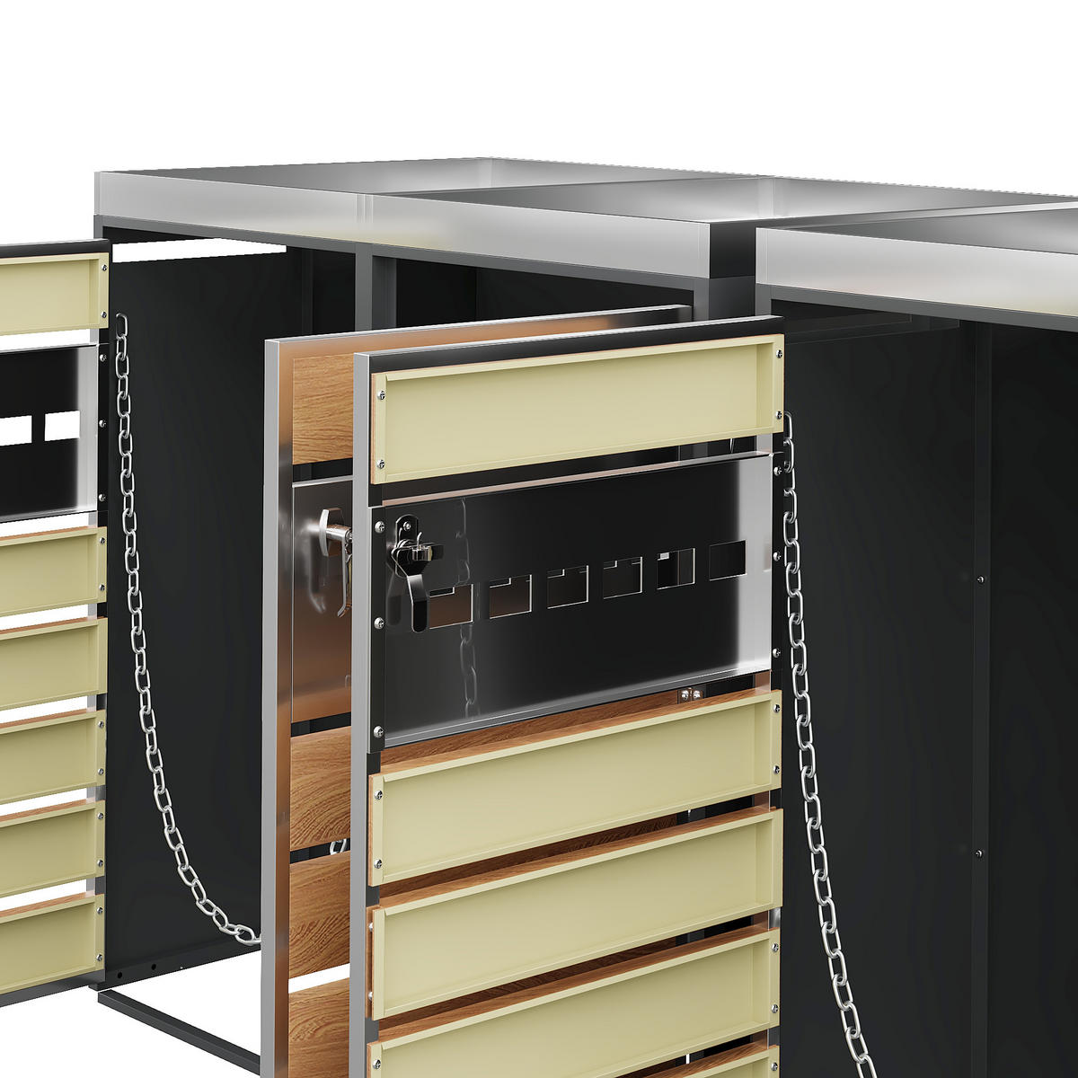 MÜLLTONNENBOX Vier Türen Holzmaserung/Grau - Braun, Metall (132/108/80cm) - ComfortXL