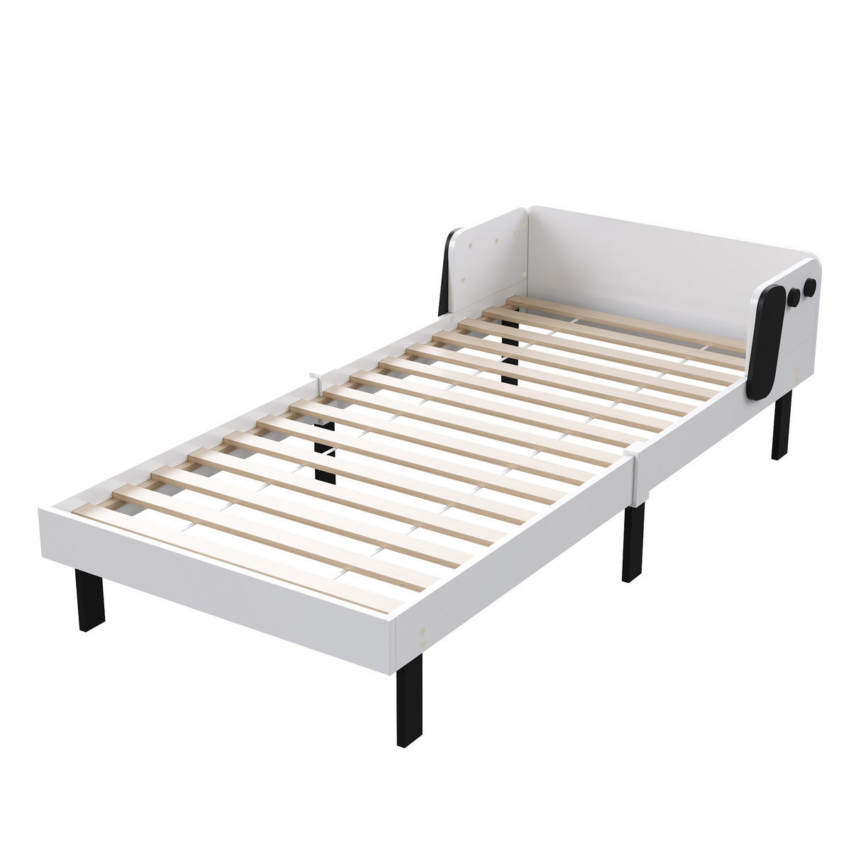 KINDERBETT 90×200 cm Hundemotiv – Weiß, Modernes Kinderbett mit Kopfteil & Seitenschutz - Weiß, Holz