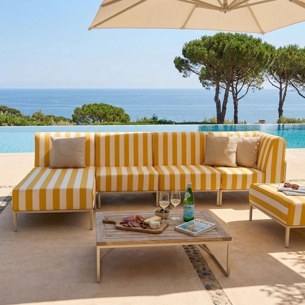 GARTENSOFA mit 5 Sitzplätzen, Gelb - Gelb, Textil - Oviala