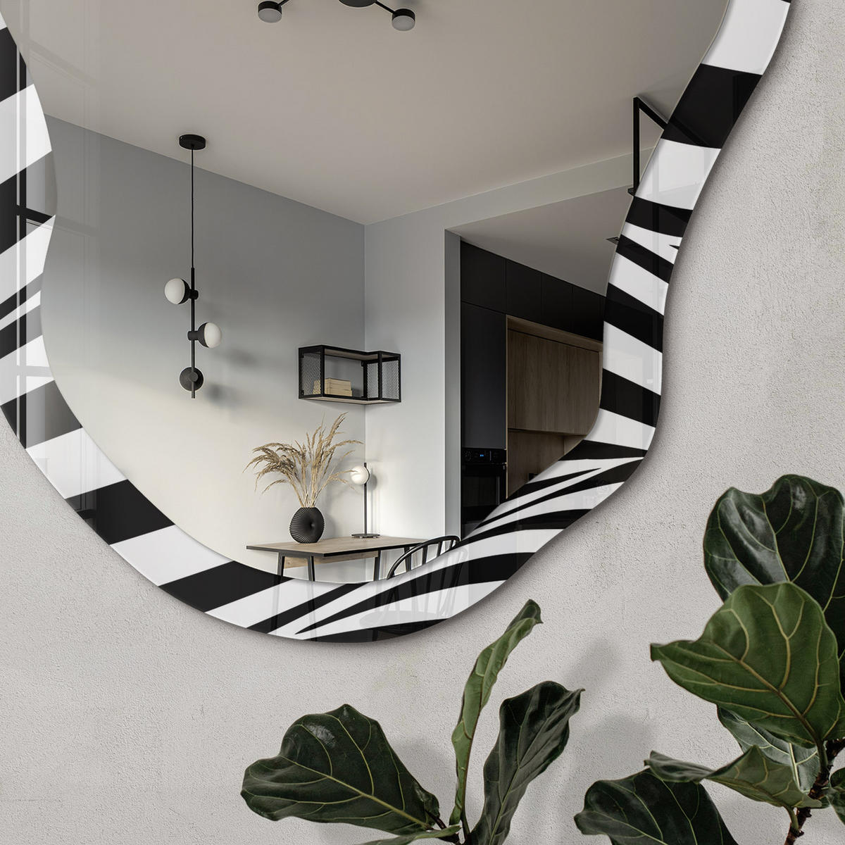SPIEGEL 90x45 cm asymmetrisch mit Druck - Op-Art-Linien - Transparent, Glas (45/90/0.4cm) - TULUP