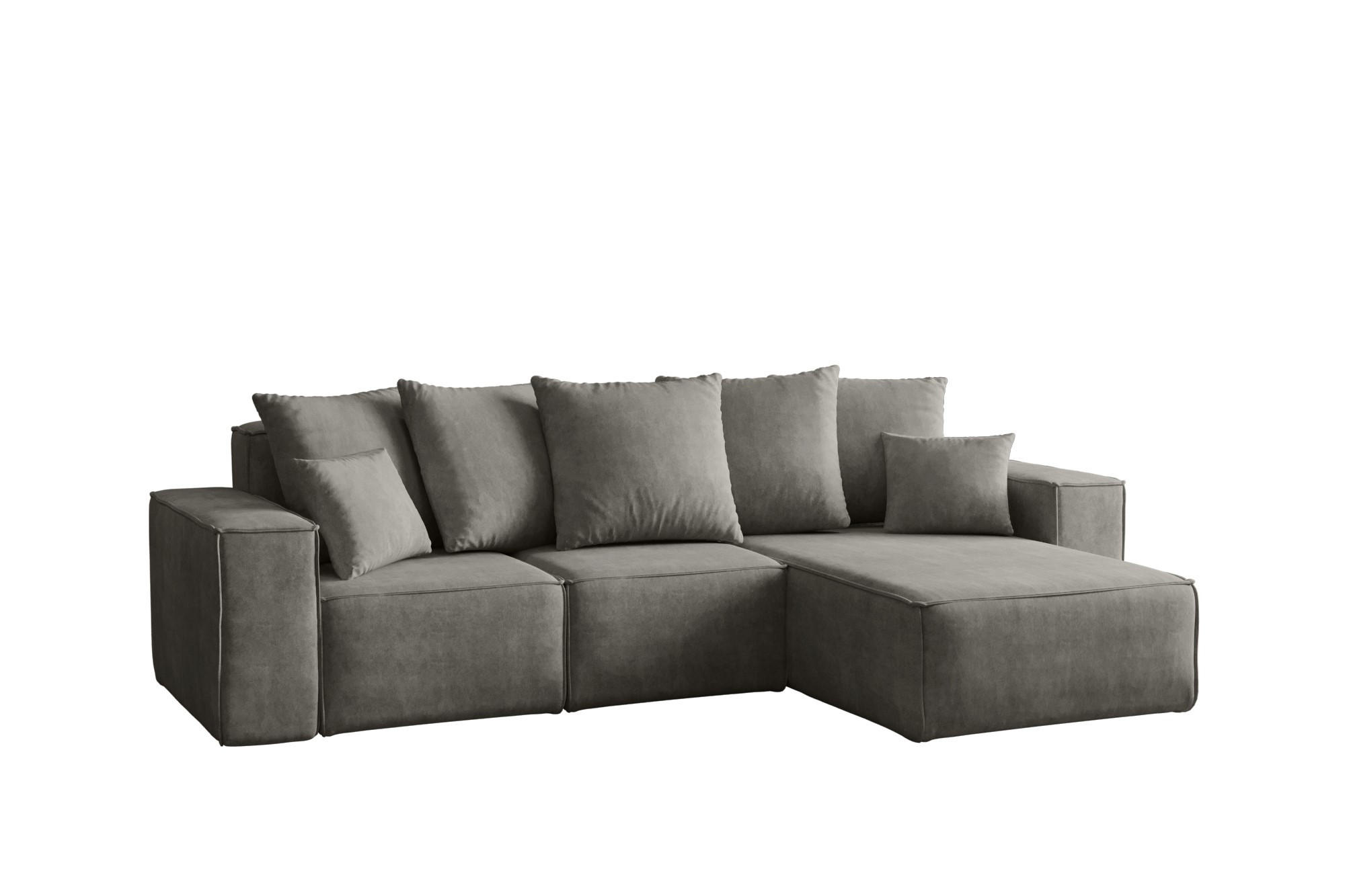 ECKSOFA L-Form Premium Kollektion ELLA Stoff Velours Noel Grau Rechts - Grau, Holz/Textil (262/168cm) - Kaiser Möbel