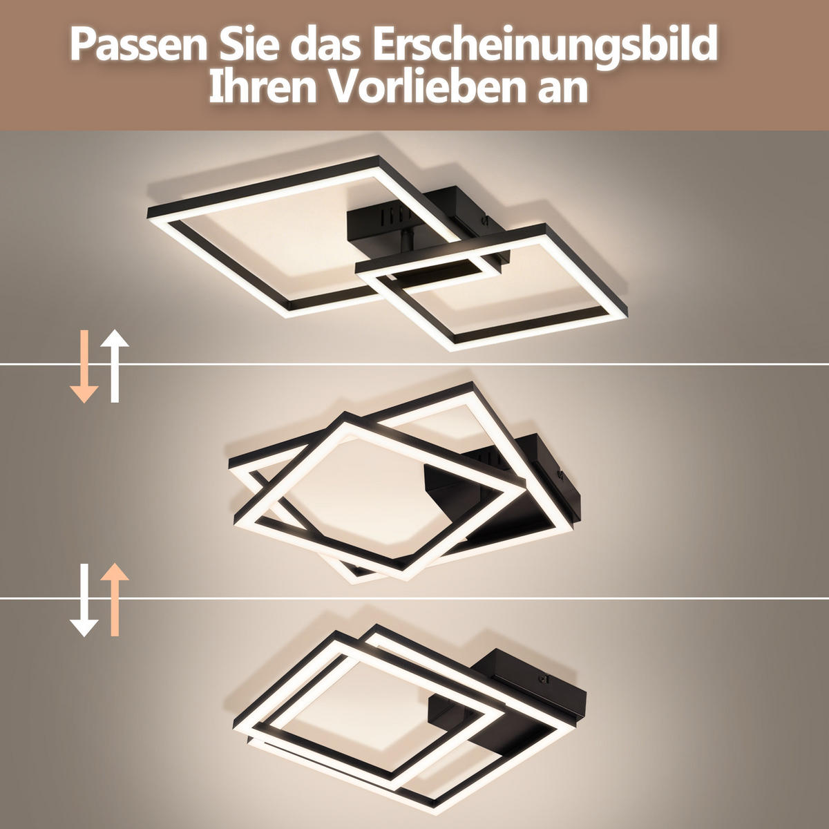 LED DECKENLEUCHTE Belwynne 34.5/34.5/6.7 cm - Schwarz, Kunststoff (34.5/34.5/6.7cm) - ZMH