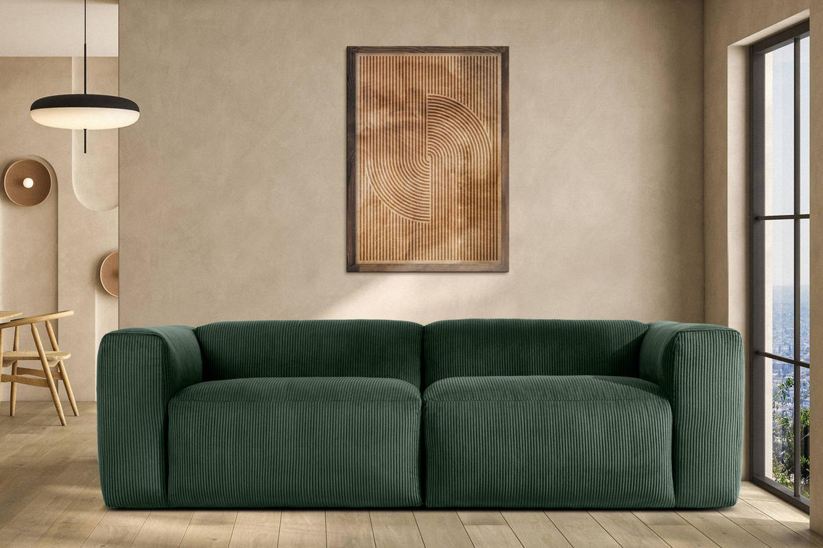 2,5-SITZER-MODULSOFA BUFFO mit extrem weicher und bequemer Sitzfläche, Kordstoff, dunkelgrün - Dunkelgrün, Textil (250/73/96cm) - KONSIMO®