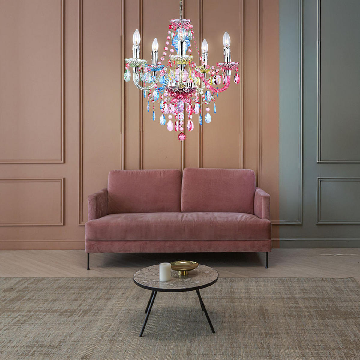KRONLEUCHTER Metall Acryl Bunt - Multicolor, Metall (51/51/149cm) - Globo Lighting