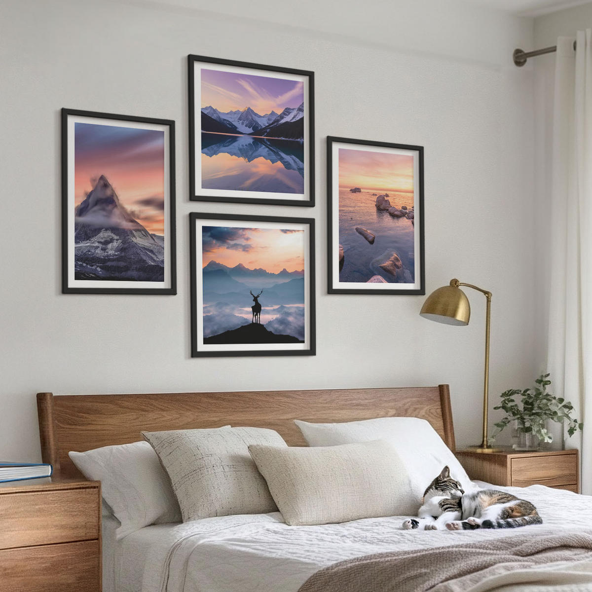 WANDBILDER 4er-Set - 50x50 cm & 40x60 cm Schwarzer Rahmen - Landschaften Berge Seen jelen - Schwarz, Kunststoff (50/50cm) - ArtPrintCave