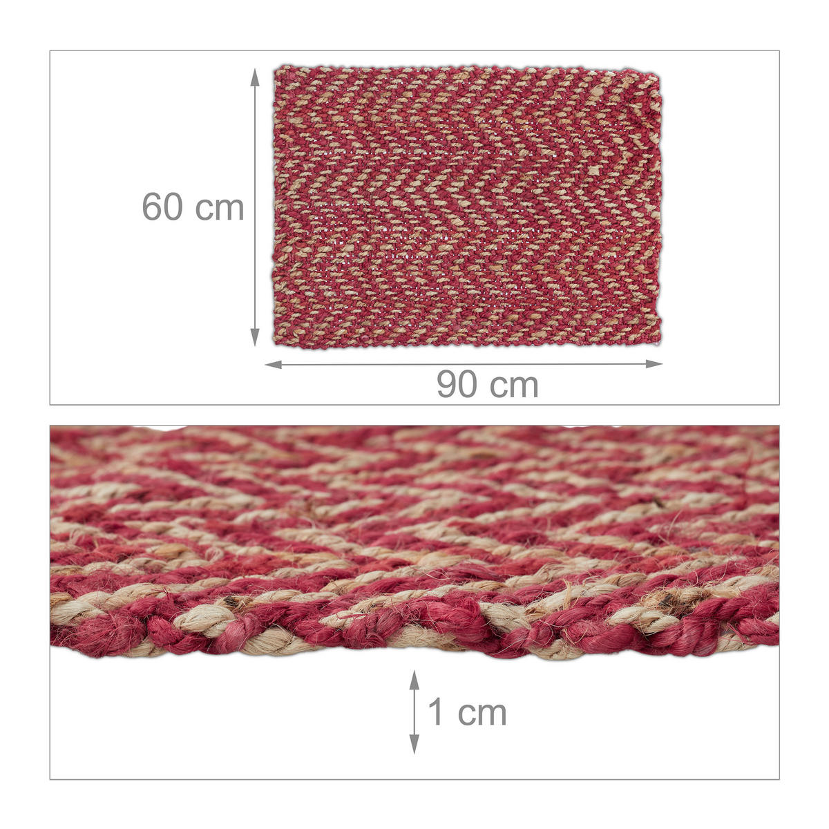 JUTETEPPICH - Dunkelrot, Textil (60/90cm) - Relaxdays