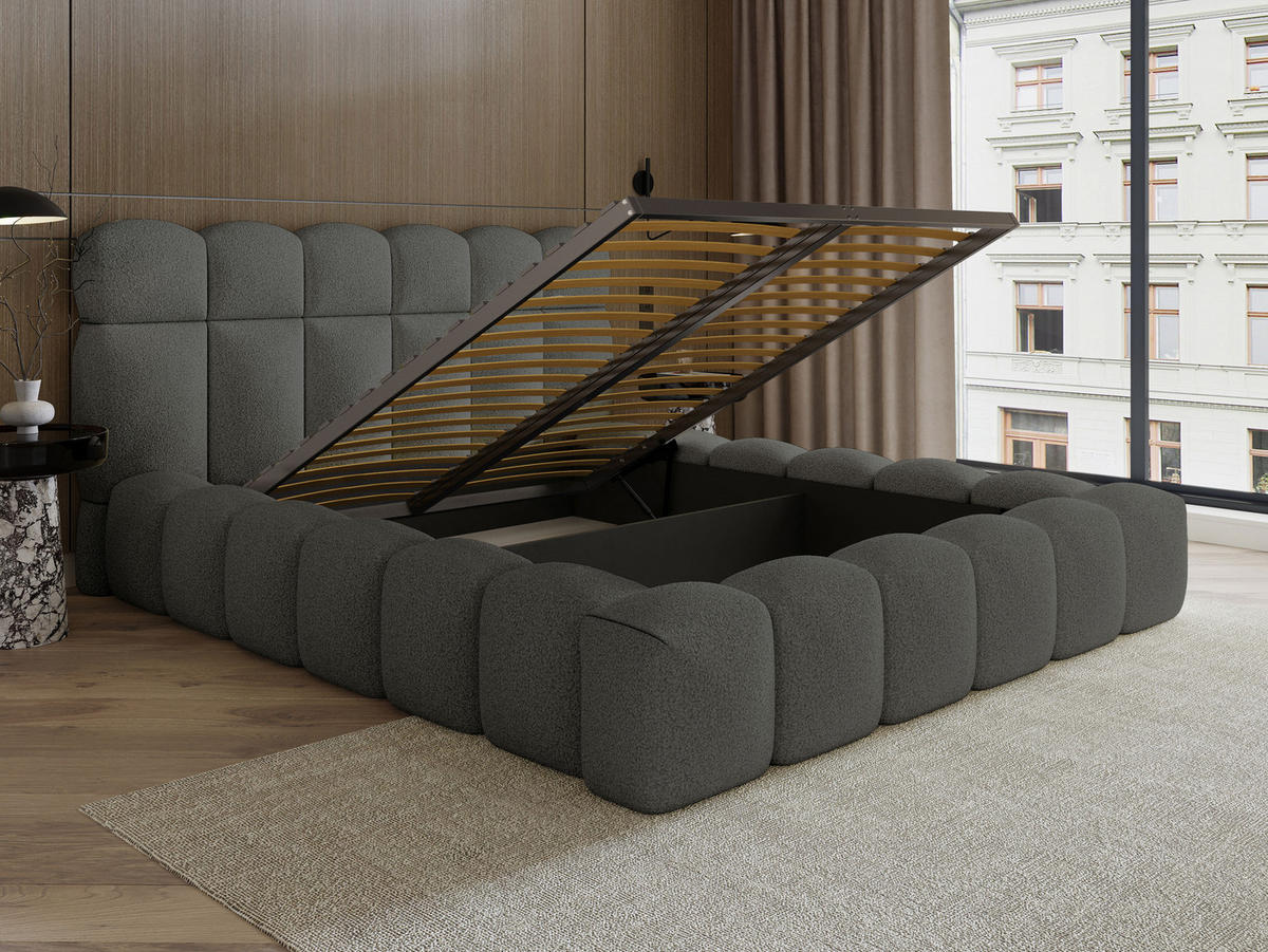 POLSTERBETT Mira XL Anthrazit 140/200 cm Boucle mit Bettkasten - Anthrazit, Textil/Metall (140/200cm) - wonello