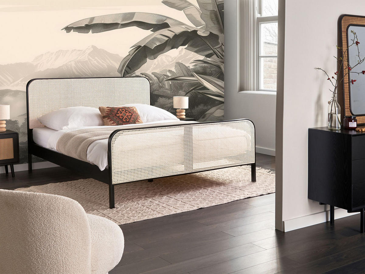 BETT mit Lattenrost 160/200 cm Hellbraun Gonfaron - Hellbraun/Schwarz, Holz (160/200cm) - Beliani