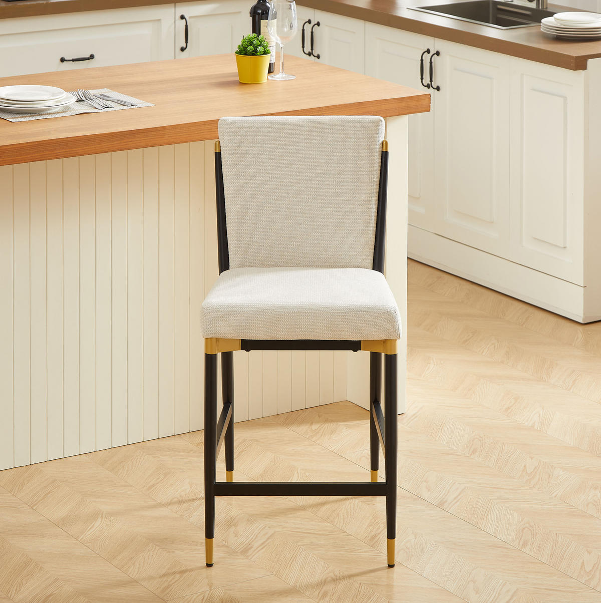 BARHOCKER 2er-Set Beige mit rechteckiger Fußstütze - Beige, Textil (49/102/59cm) - MIVRAY