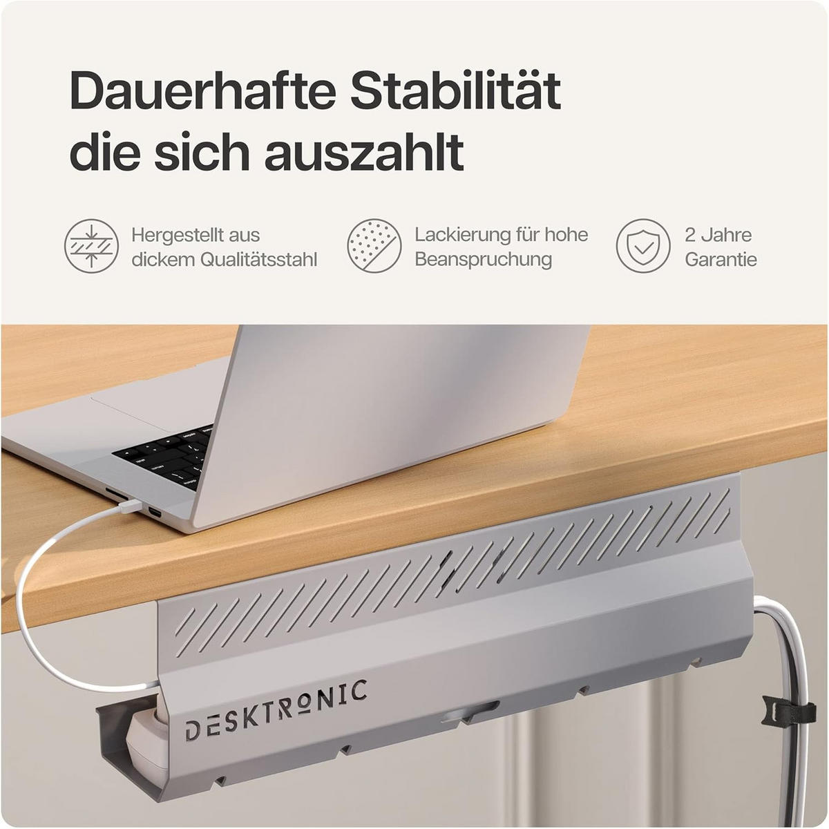 KABELKANAL Schreibtisch Grau, 2x43cm, Hochwertiger Stahl - Grau, Metall (43/12/10cm) - Desktronic