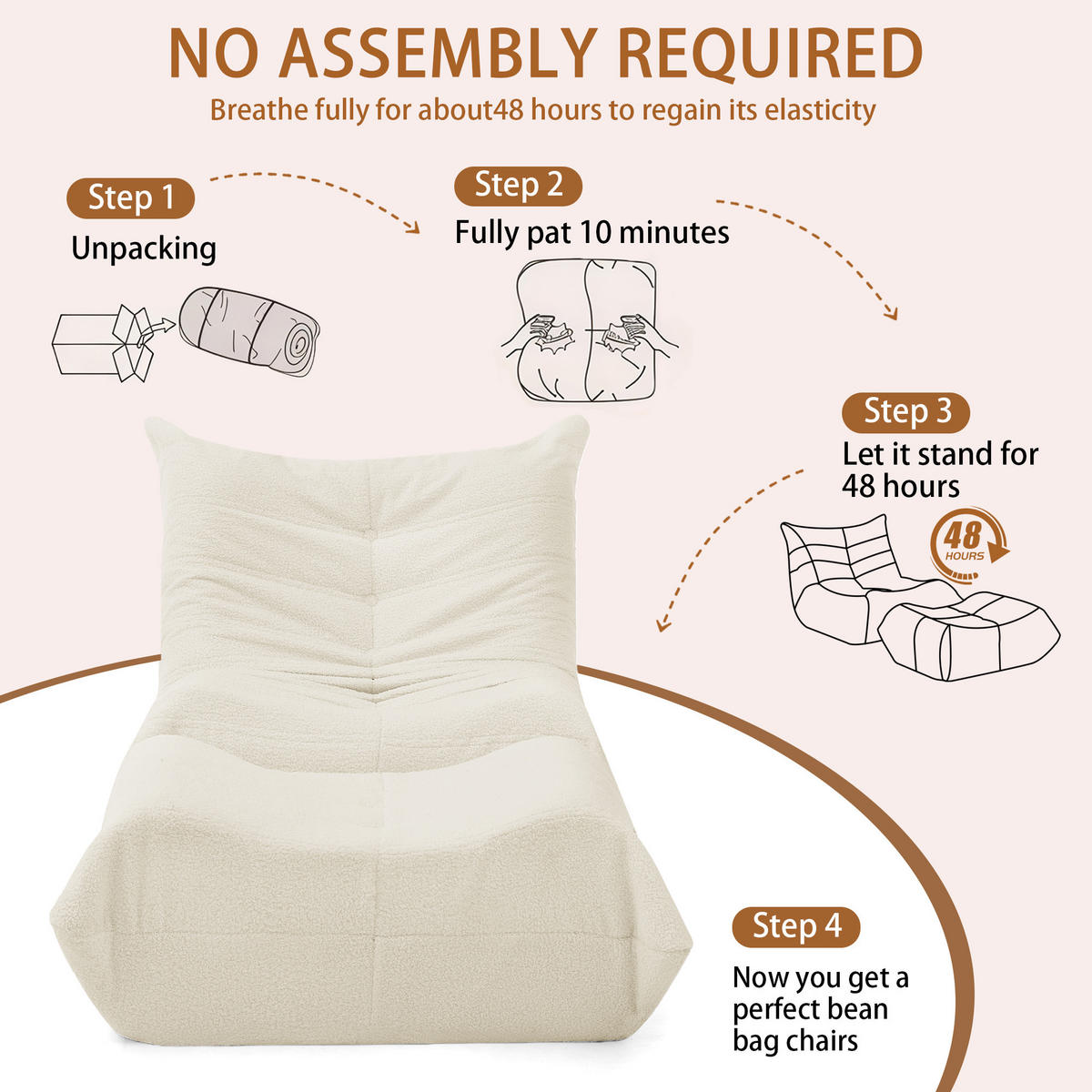 LAZY SOFA Teddypäls-look med Pall mjuk & ergonomisk - Beige, Textil (100/70/90cm) - Urban Meuble