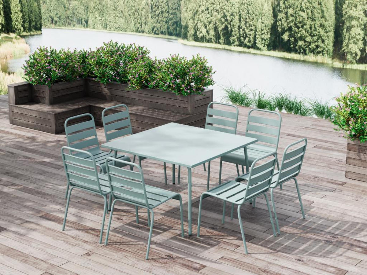 GARTENTISCH quadratisch - L. 120 cm - Metall - Mandelgrün - MIRMANDE von MYLIA - Grün, Metall (120/120/75cm) - Vente-Unique