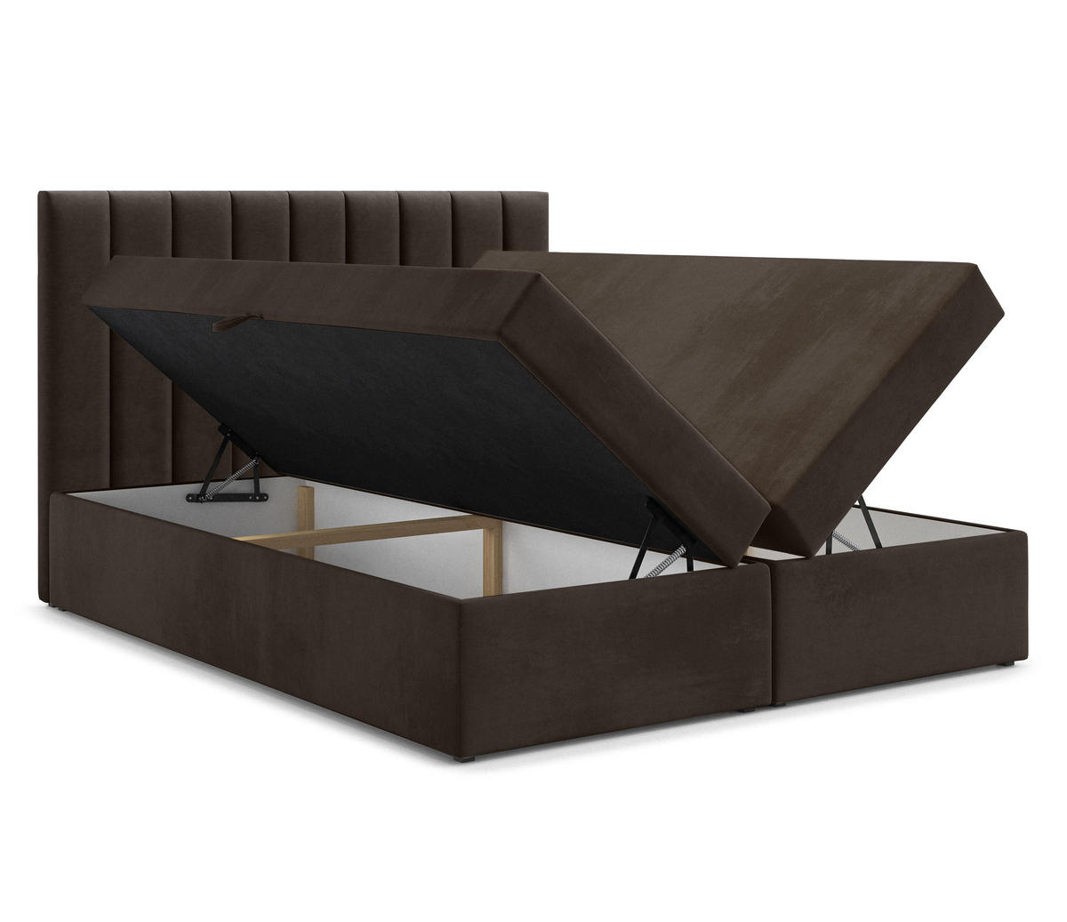 BOXBETT BURSA 180x200 cm mit Bettkasten und Matratze - Braun + TOPPER - Schwarz/Braun, Holz/Holzwerkstoff (180/200cm) - AX Living