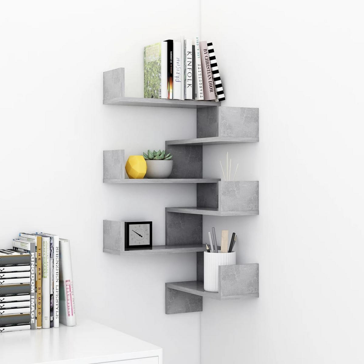 WAND-ECKREGALE 2 Stk. Betongrau 40x40x50 cm Holzwerkstoff - Grau, Holzwerkstoff (40/50/40cm) - furnicato