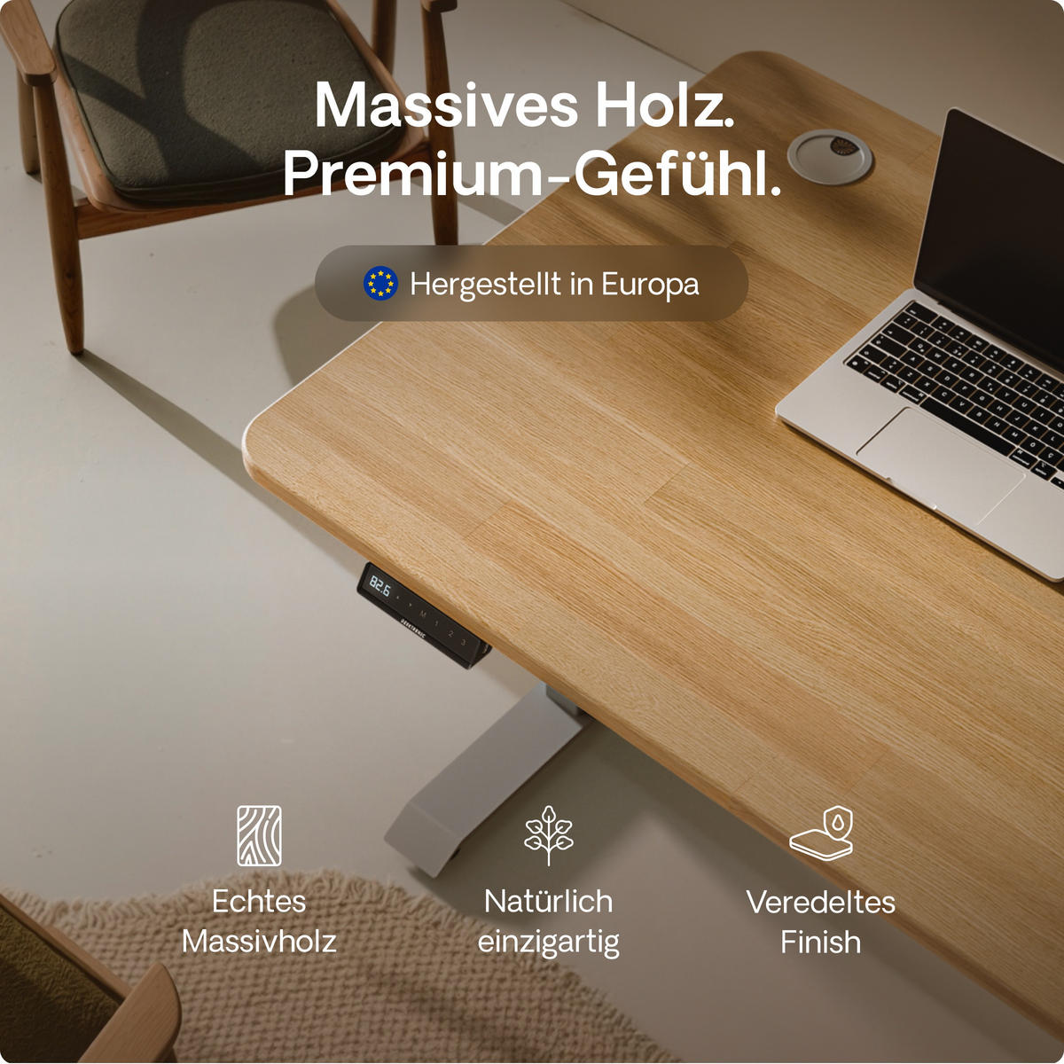 SCHREIBTISCH Elektrisch Höhenverstellbarer HomePro 200x80cm Grau/Massive Eiche mit Memory-Funktion, Anti-Kollisions Technologie - Eichefarben/Grau, Holz (80/200/63.5cm) - Desktronic