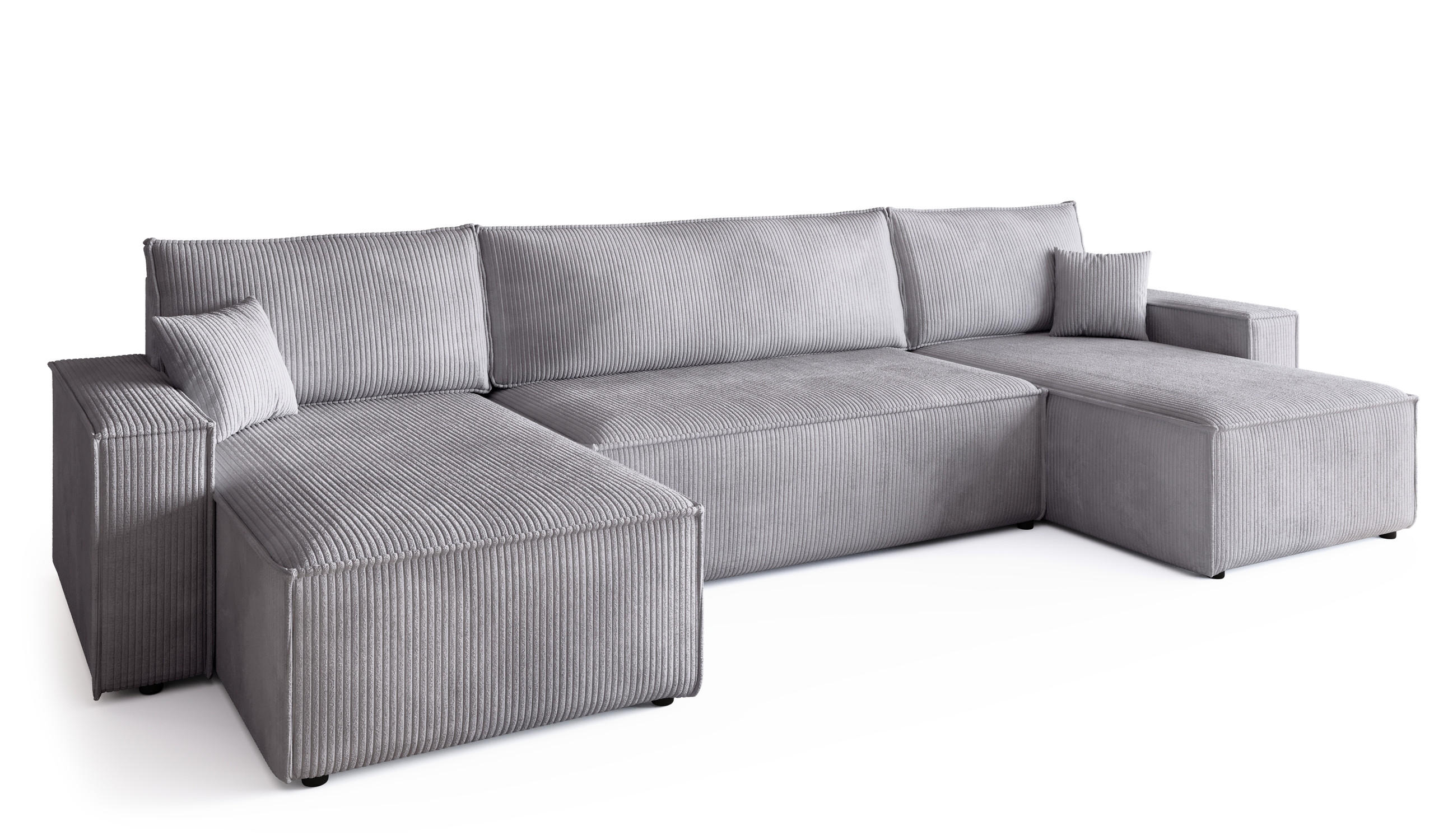 WOHNLANDSCHAFT ADI U mit Schlaffunktion Cordstoff Hellgrau - Hellgrau, Textil (312/85/143cm) - Bromarkt