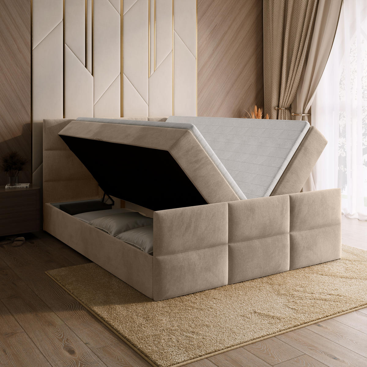 BOXSPRINGBETT Boston Duo Mit Bettkasten, Topper und Matratze Creme Paros 02 140x200 cm - Creme/Schwarz, Textil (140/200cm) - Bromarkt