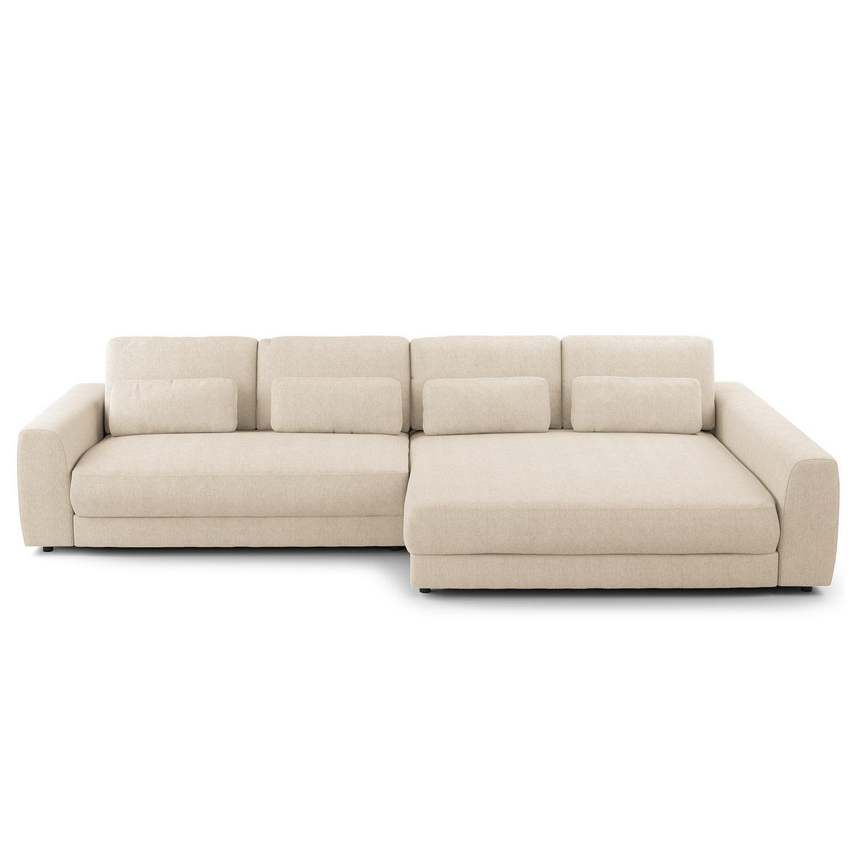 ECKSOFA mit XXL-Longchair - Beige/Schwarz, Kunststoff/Textil (323/182cm) - home24