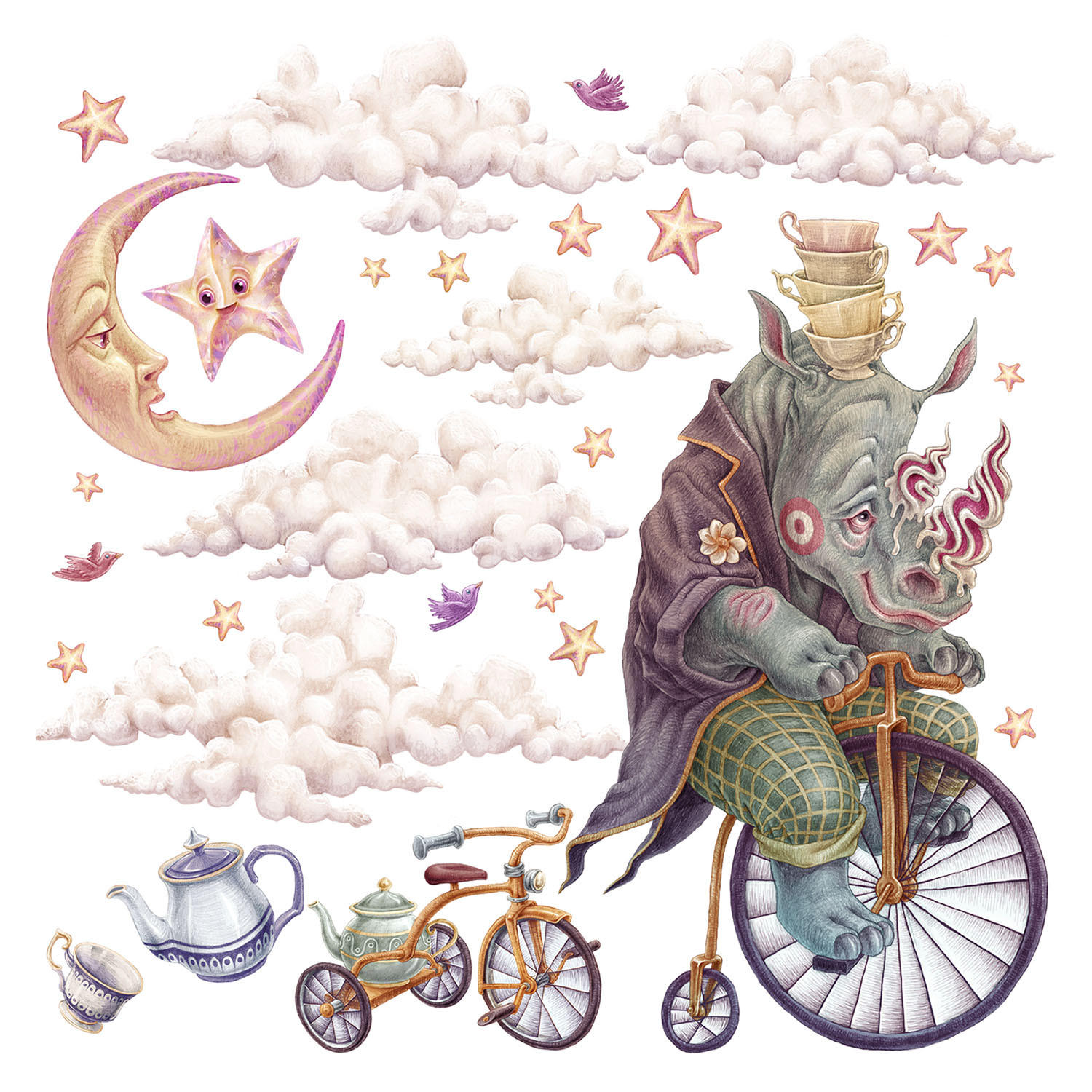 WANDAUFKLEBER 60x77cm - Pastellfarbene Tiere - Multicolor, Kunststoff (60/77/0.1cm) - Wallfluent