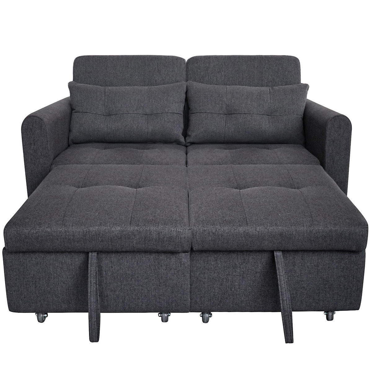 SCHLAFSOFA aus Baumwoll-Leinen 142x85x83 cm Grau mit USB-Anschlüssen, Seitentaschen und verstellbarer Rückenlehne - Grau, Textil (142/83/85cm) - Modfu
