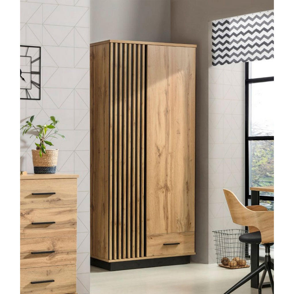Thumbnail - Feldmann-Wohnen Stauraumschrank, Braun, Schwarz, Holz, 1 Fächer, 1 Schubladen, Rechteckig, 90x193x52 cm, Waschküche, Meh...