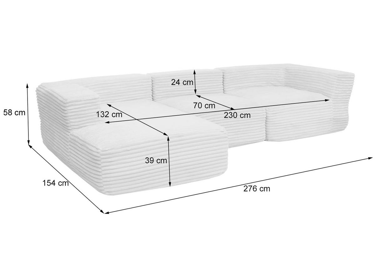 SOFA-GARNITUR Hellgrau - Hellgrau, Textil (276/58/154cm) - MCW