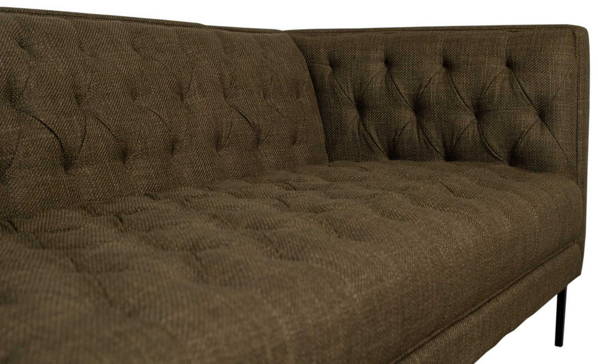 SOFA Troia 3-Sitzer Chesterfield Details - Schwarz/Olivgrün, Textil/Metall (205/74/85cm) - Mr. Deko