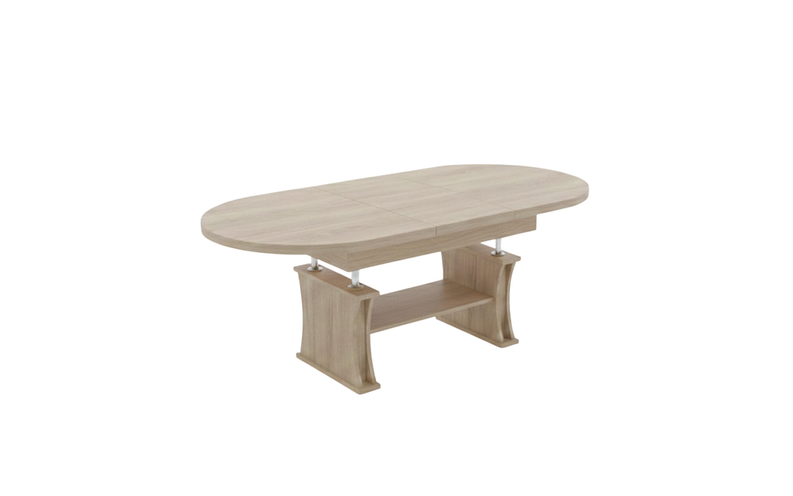 COUCHTISCH oval ausziehbar höhenverstellbar Ablage 130/80/60 cm - Sonoma Eiche, Holzwerkstoff (80/130/60cm) - designimpex