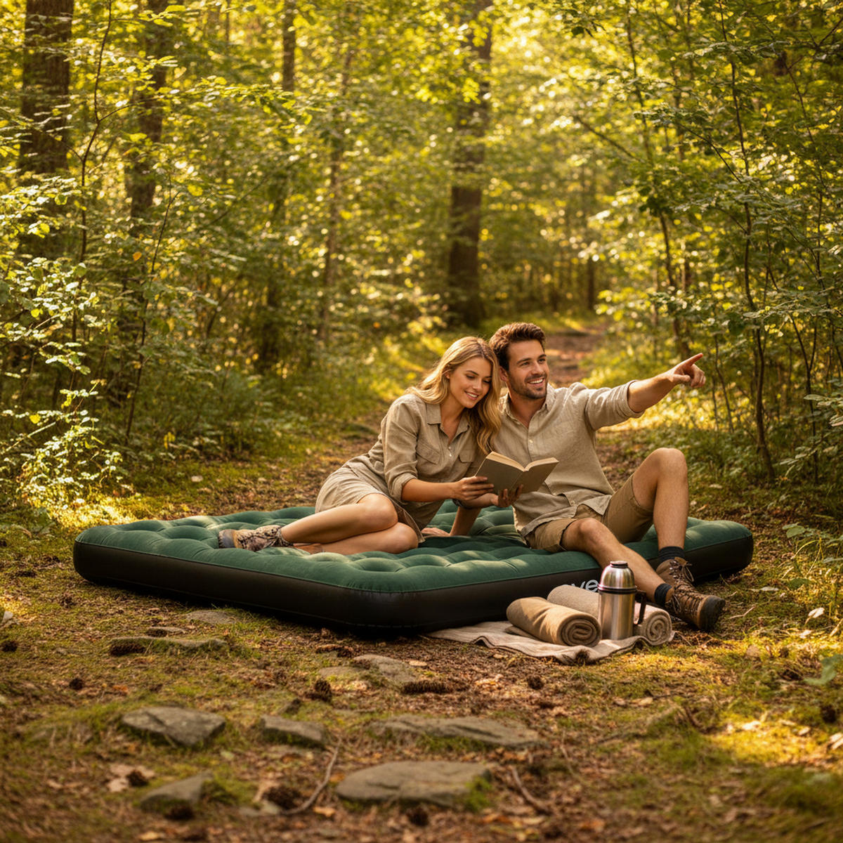 LUFTBETT Luftmatratze 2-3 Personen Camping CloudCoil grün 203x183x22cm - Grün, Kunststoff (183/203cm) - Avenli