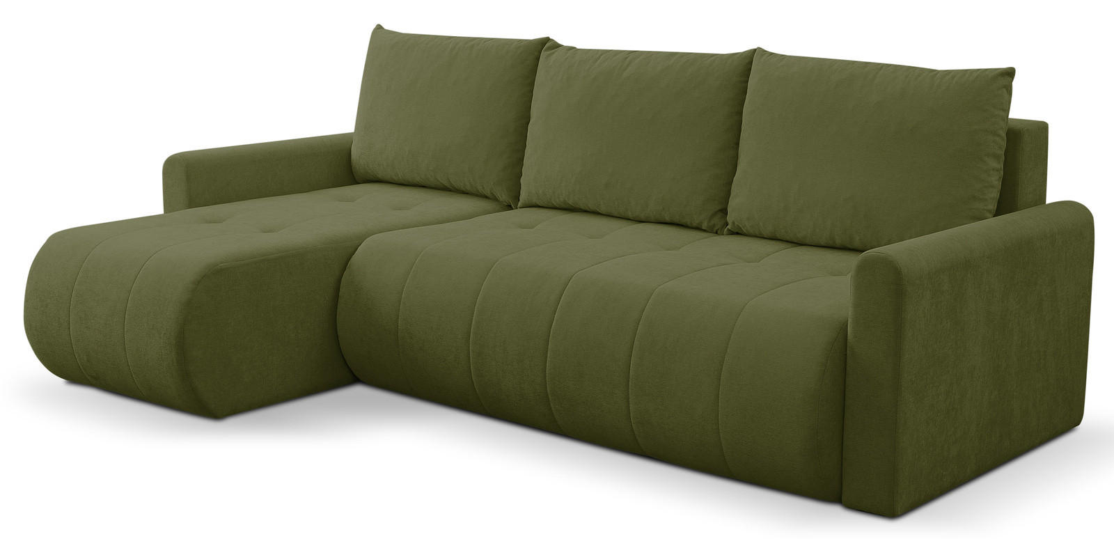 ECKSOFA Primo mit Schlaffunktion und Bettkasten in Cordstoff - Schwarz/Grün, Holz/Holzwerkstoff (245/143cm) - Ravio