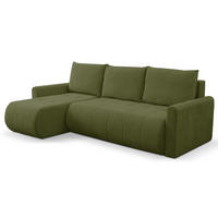 ECKSOFA Primo mit Schlaffunktion und Bettkasten in Cordstoff - Schwarz/Grün, Holz/Holzwerkstoff (245/143cm) - Ravio